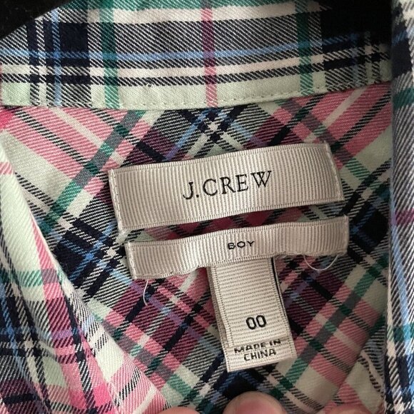 J.Crew Women 00 Mint Strawberry Plaid Cotton Preppy Button Front Boy Shirt - Picture 8 of 11